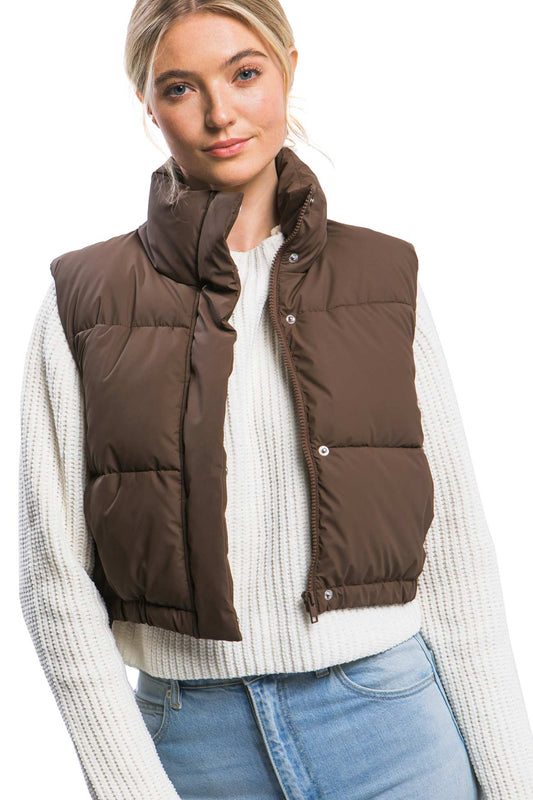 Micro Faux Leather Puffer Vest