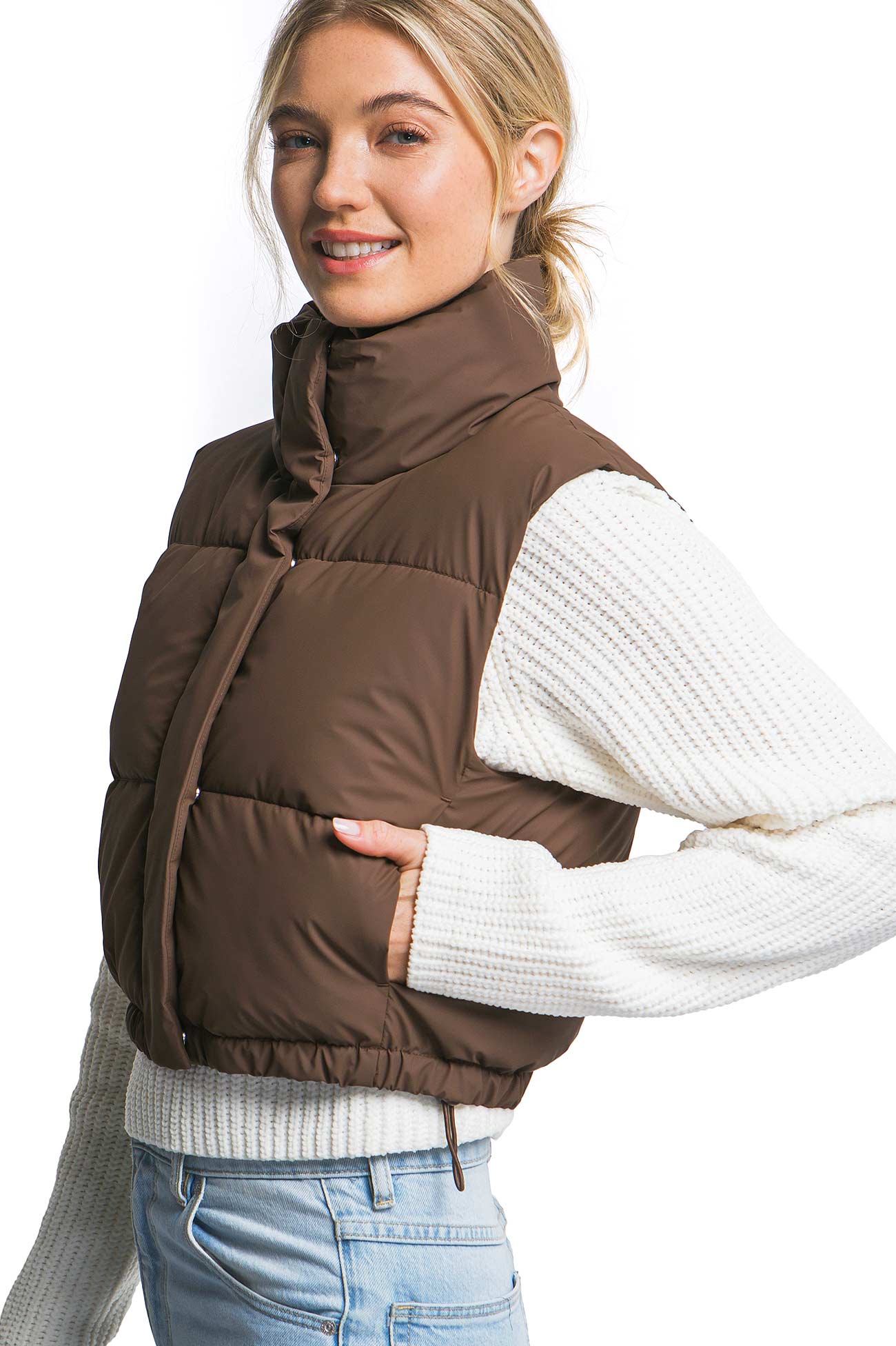 Micro Faux Leather Puffer Vest