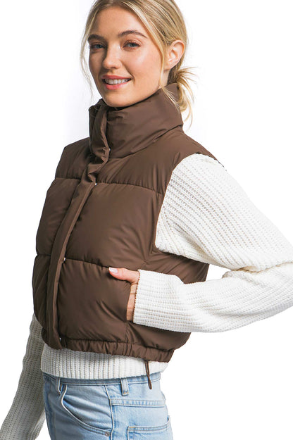 Micro Faux Leather Puffer Vest