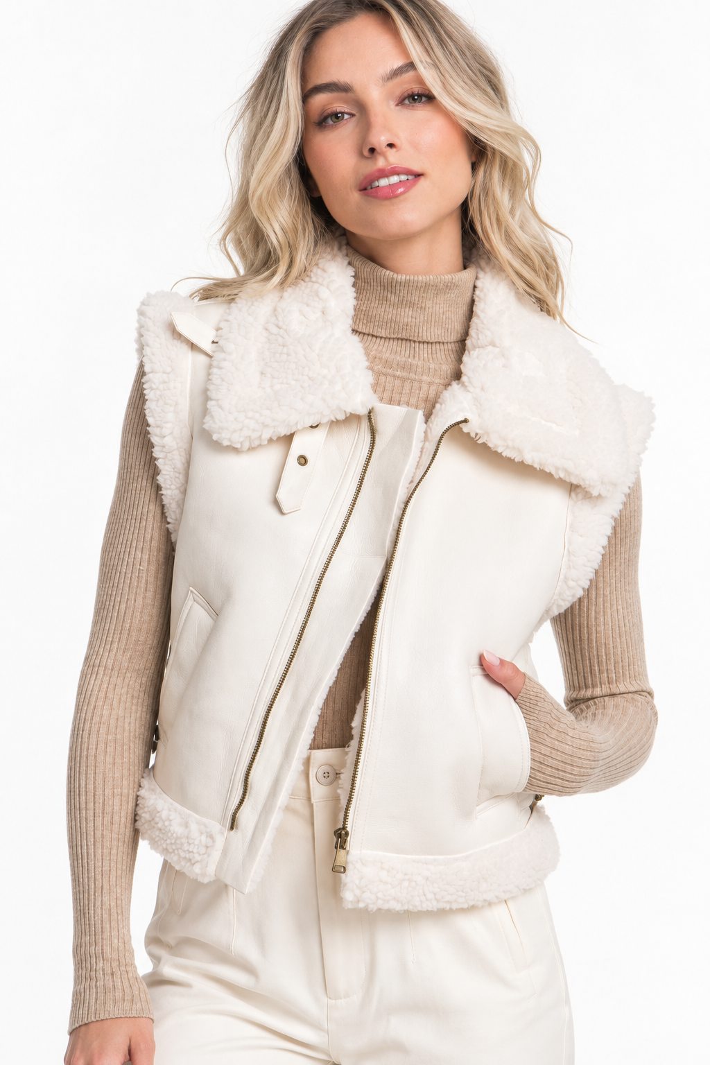Shearling Moto Vest