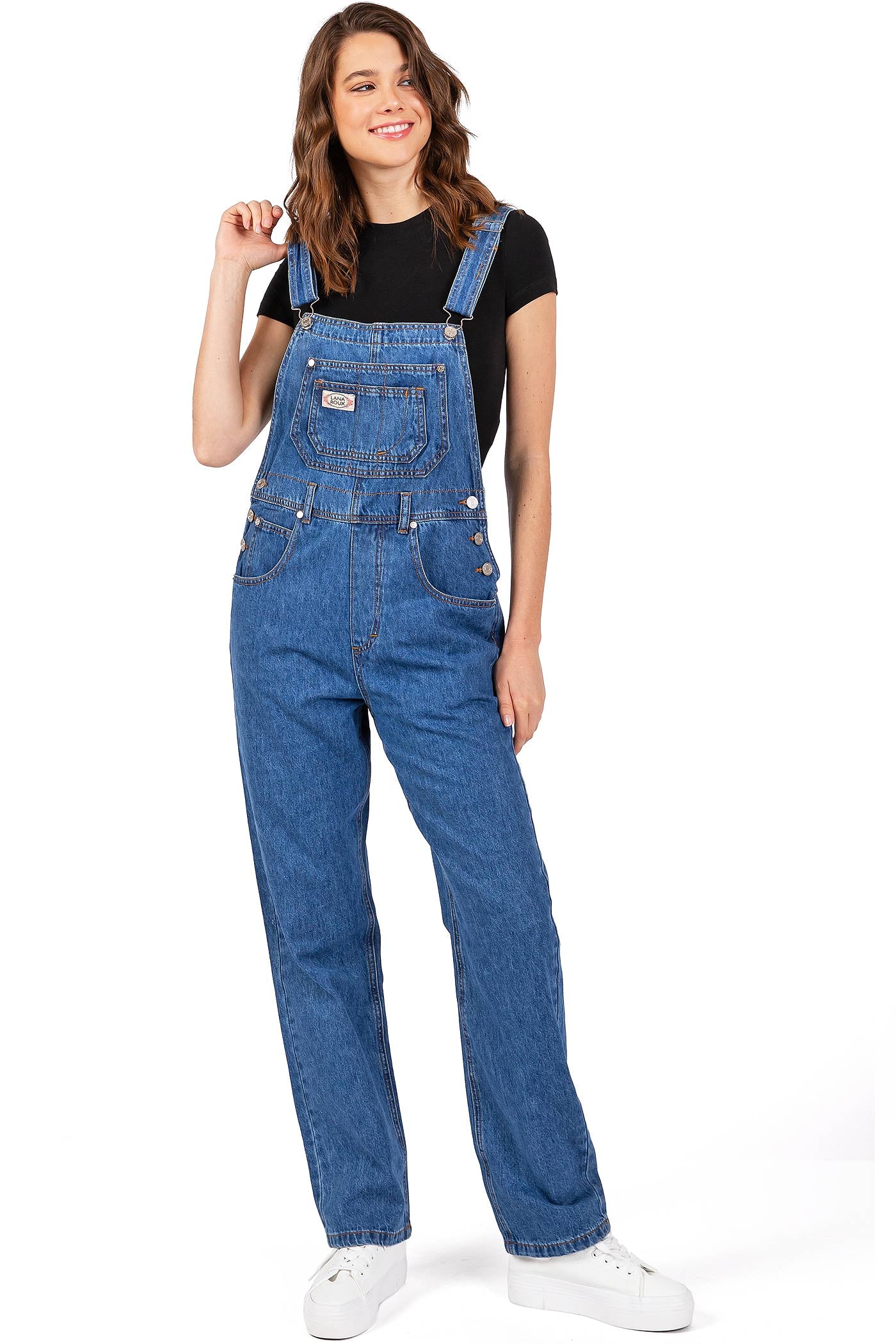 Lana Roux Relaxed Denim Oversize Boyfriend Overalls