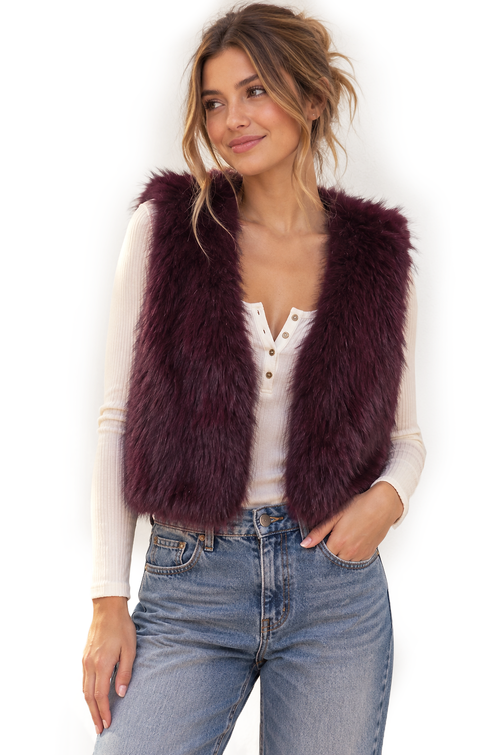 Lush Faux Fur Vest - Pink Ice