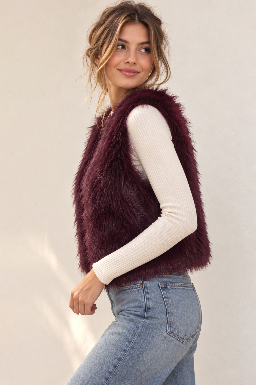 Lush Faux Fur Vest - Pink Ice