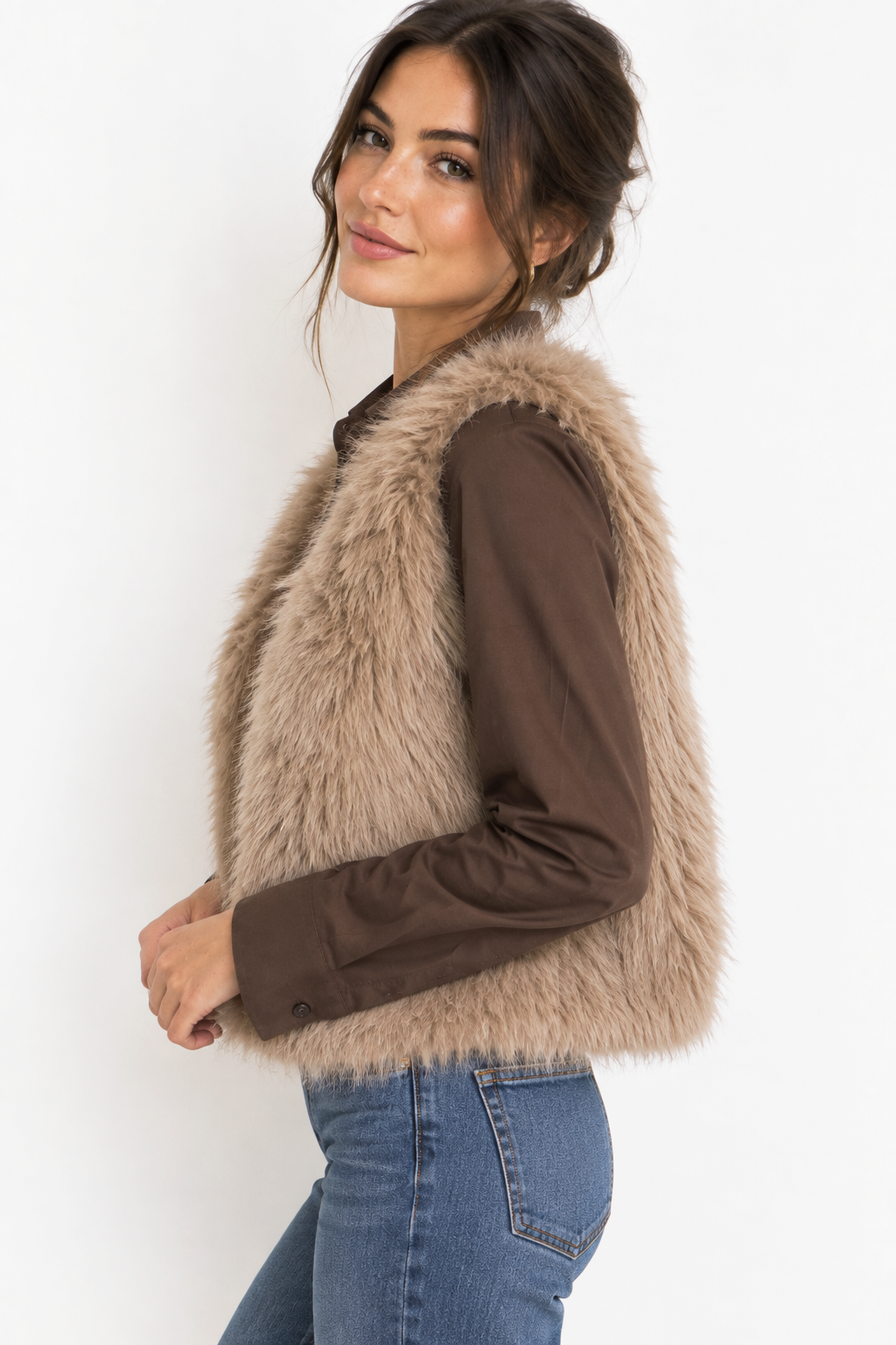 Lush Faux Fur Vest - Pink Ice