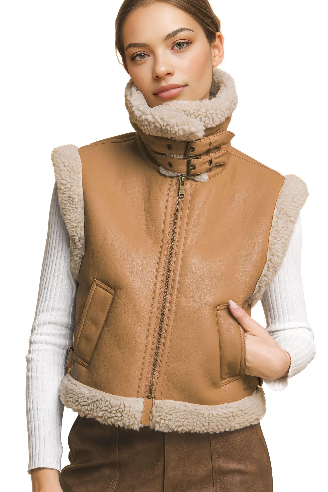 Shearling Moto Vest