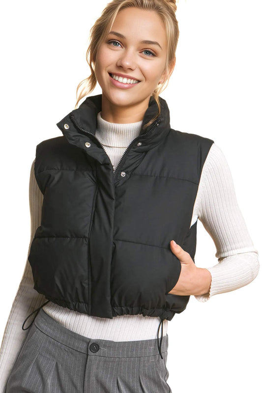 Micro Faux Leather Puffer Vest