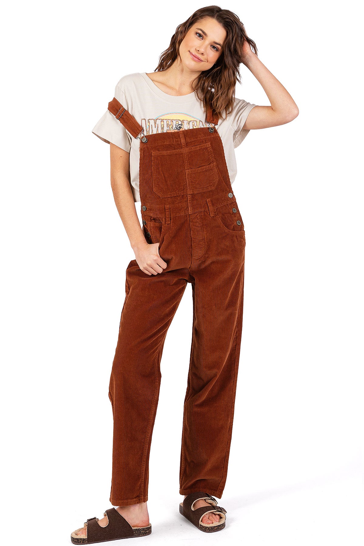 Lana Roux Relaxed Corduroy Boyfriend Overalls