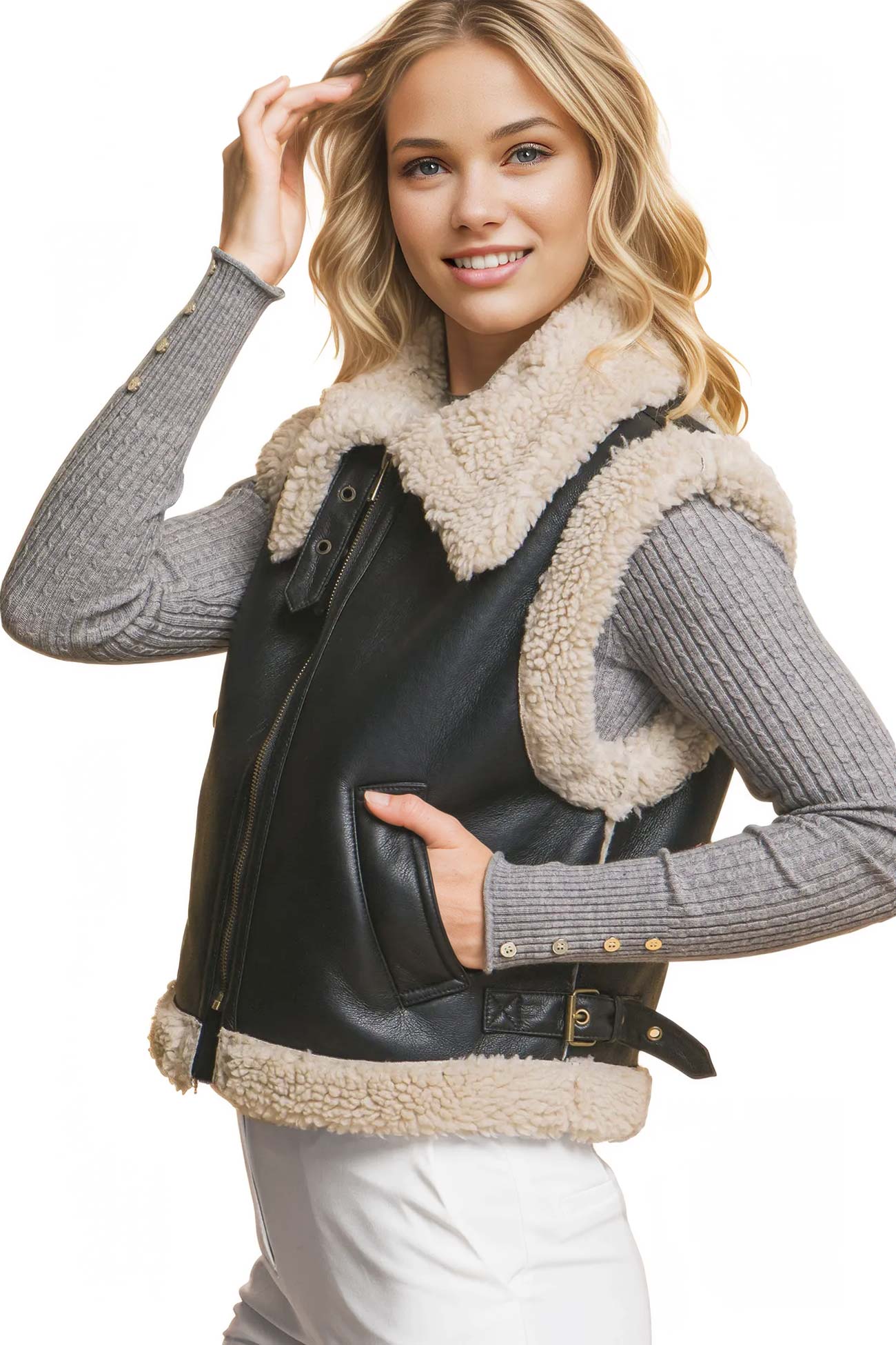 Shearling Moto Vest
