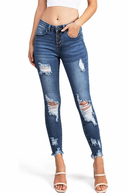 Mechanical Distressed Skinny Jeans