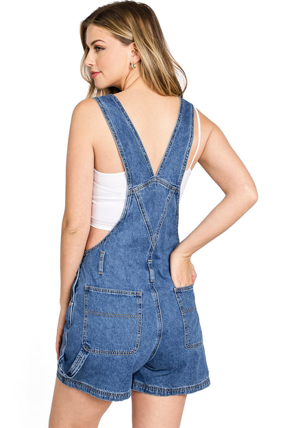 Lana Roux 90s Retro Utility Denim Romper Short Overalls