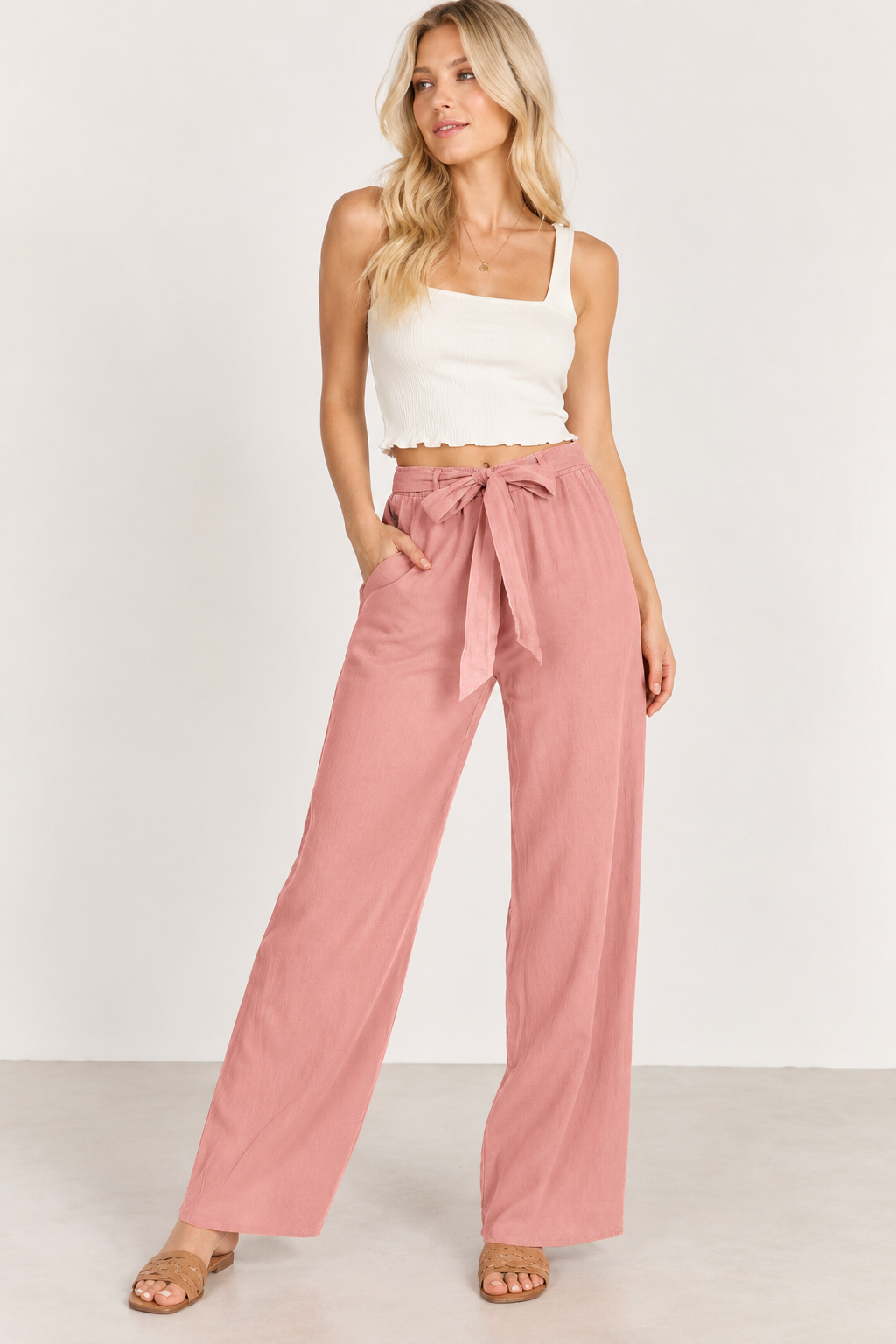 Sandy Shores Linen Pants - Pink Ice