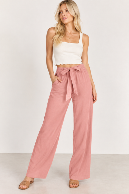 Sandy Shores Linen Pants - Pink Ice