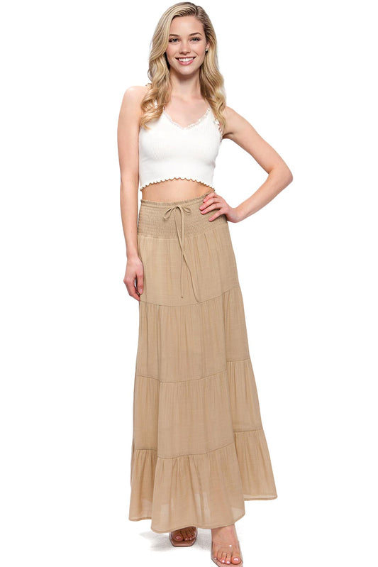 Boho Shirred Maxi Skirt