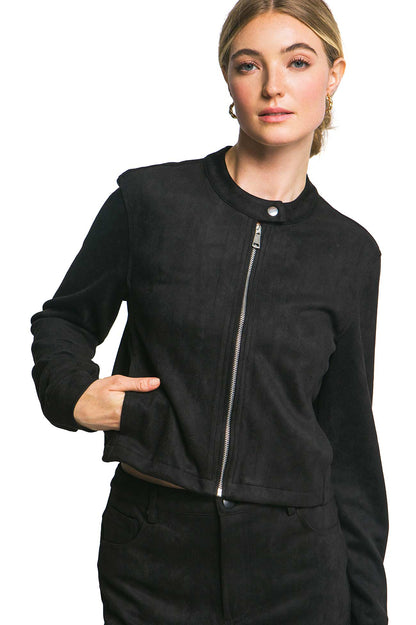 Faux Suede Bomber Jacket