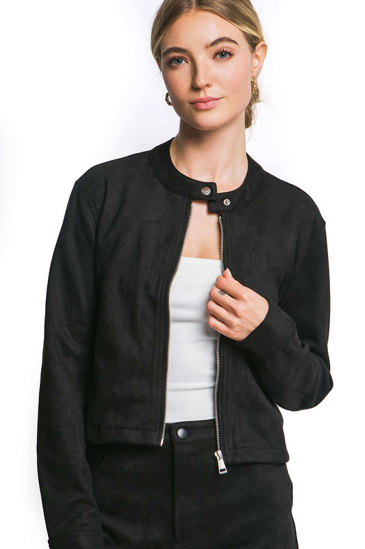 Faux Suede Bomber Jacket