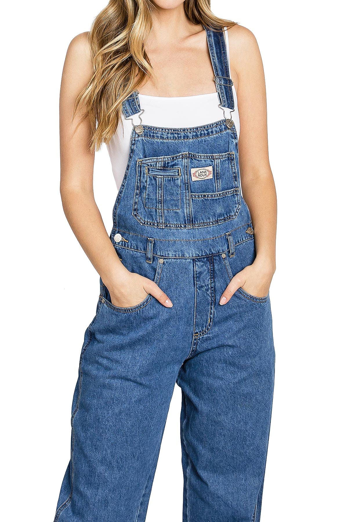 Lana Roux 90s Retro Dungaree Utility Denim Overalls