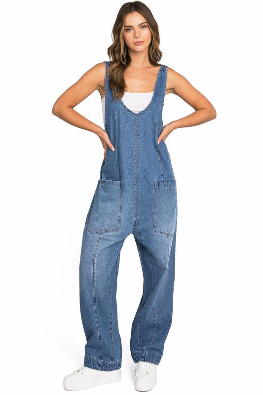 Lana Roux Baggy Denim Maddie Jumpsuit - Pink Ice