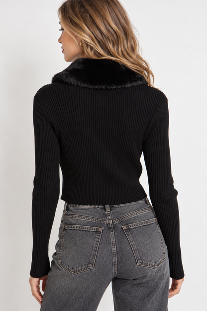 Monroe Faux Fur Collar Cardigan
