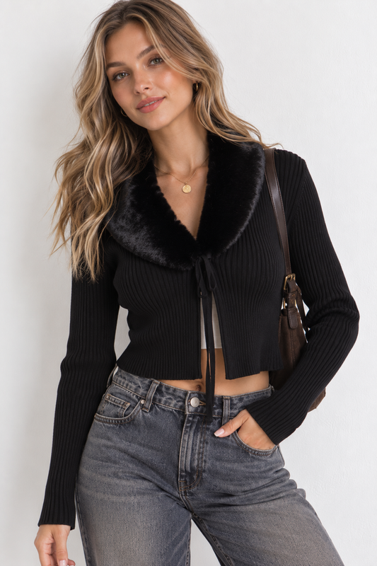Monroe Faux Fur Collar Cardigan
