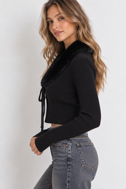 Monroe Faux Fur Collar Cardigan