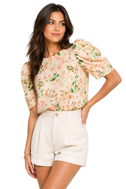 Georgia Puff Sleeve Blouse - Pink Ice