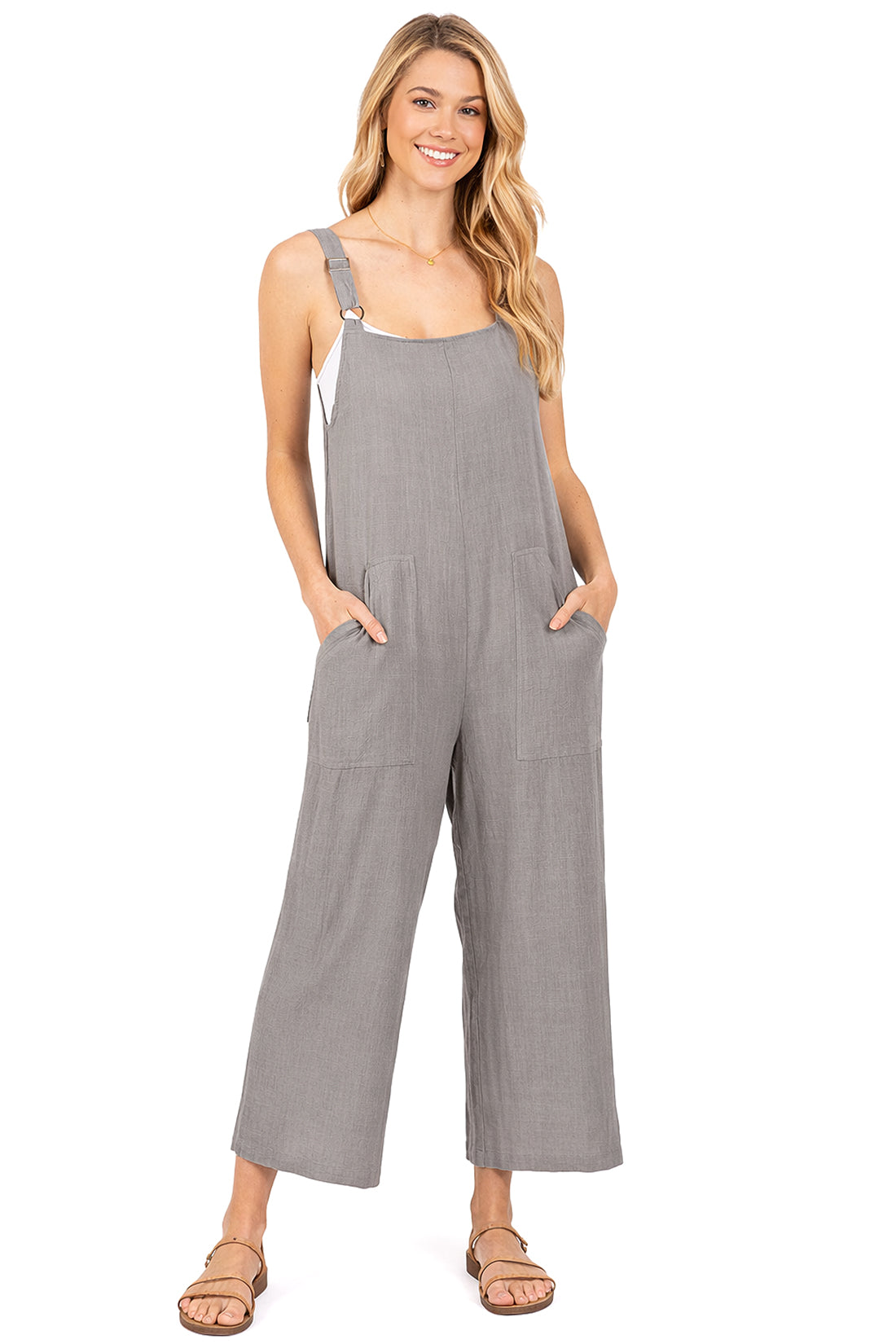 Lana Roux Crop Wide-Leg Linen Jumpsuit - Pink Ice