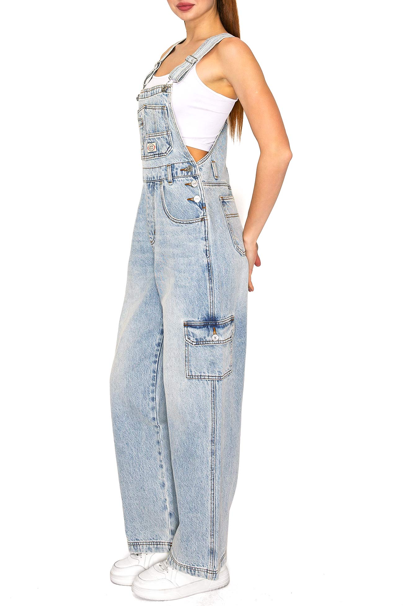 Lana Roux 90s Retro Rigid Denim Cargo Overalls