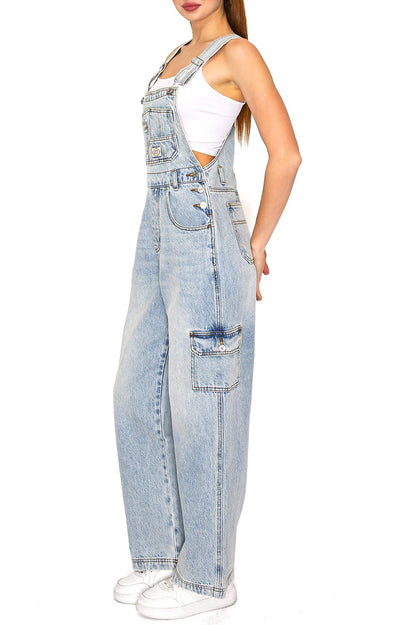 Lana Roux 90s Retro Rigid Denim Cargo Overalls