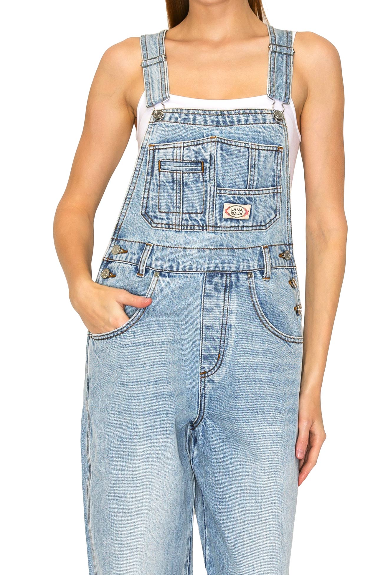 Lana Roux 90s Retro Rigid Denim Overalls