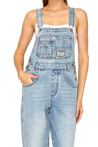 Lana Roux 90s Retro Rigid Denim Overalls