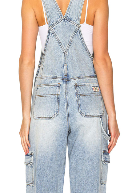 Lana Roux 90s Retro Rigid Denim Cargo Overalls