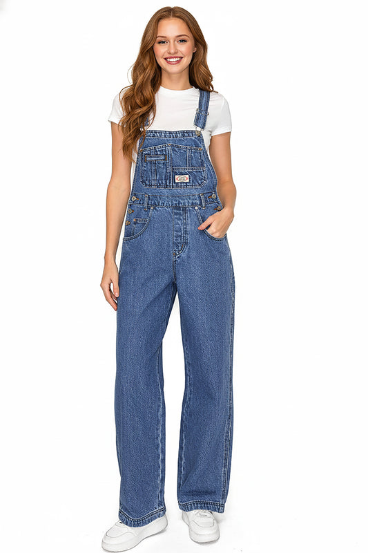 Lana Roux 90s Retro Rigid Denim Overalls