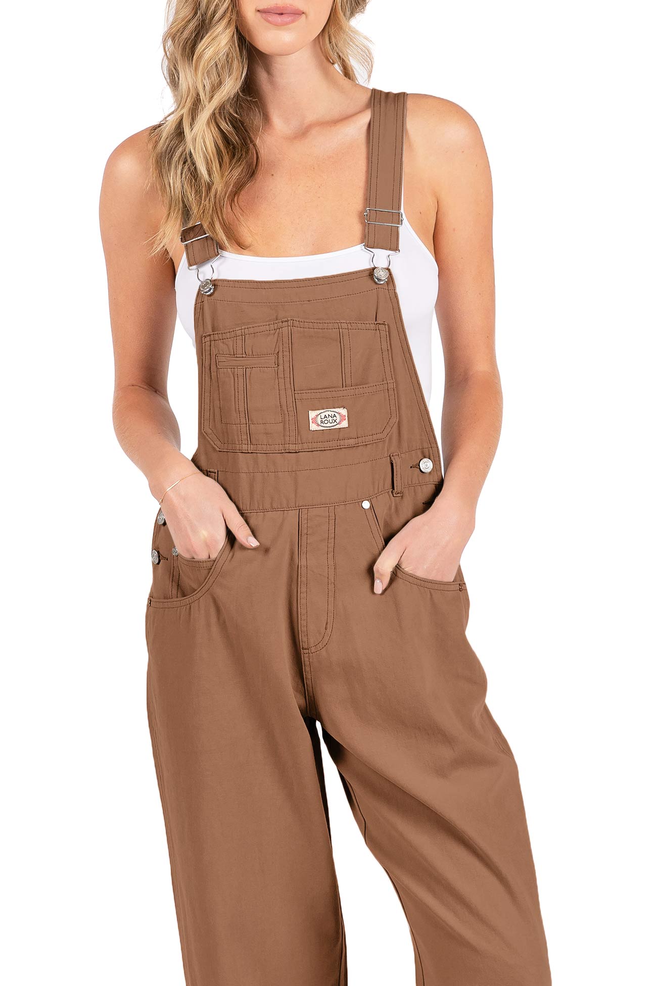 Lana Roux 90s Retro Dungaree Summer Canvas Overalls - Pink Ice