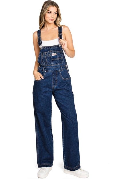 Lana Roux 90s Retro Rigid Denim Overalls - Pink Ice
