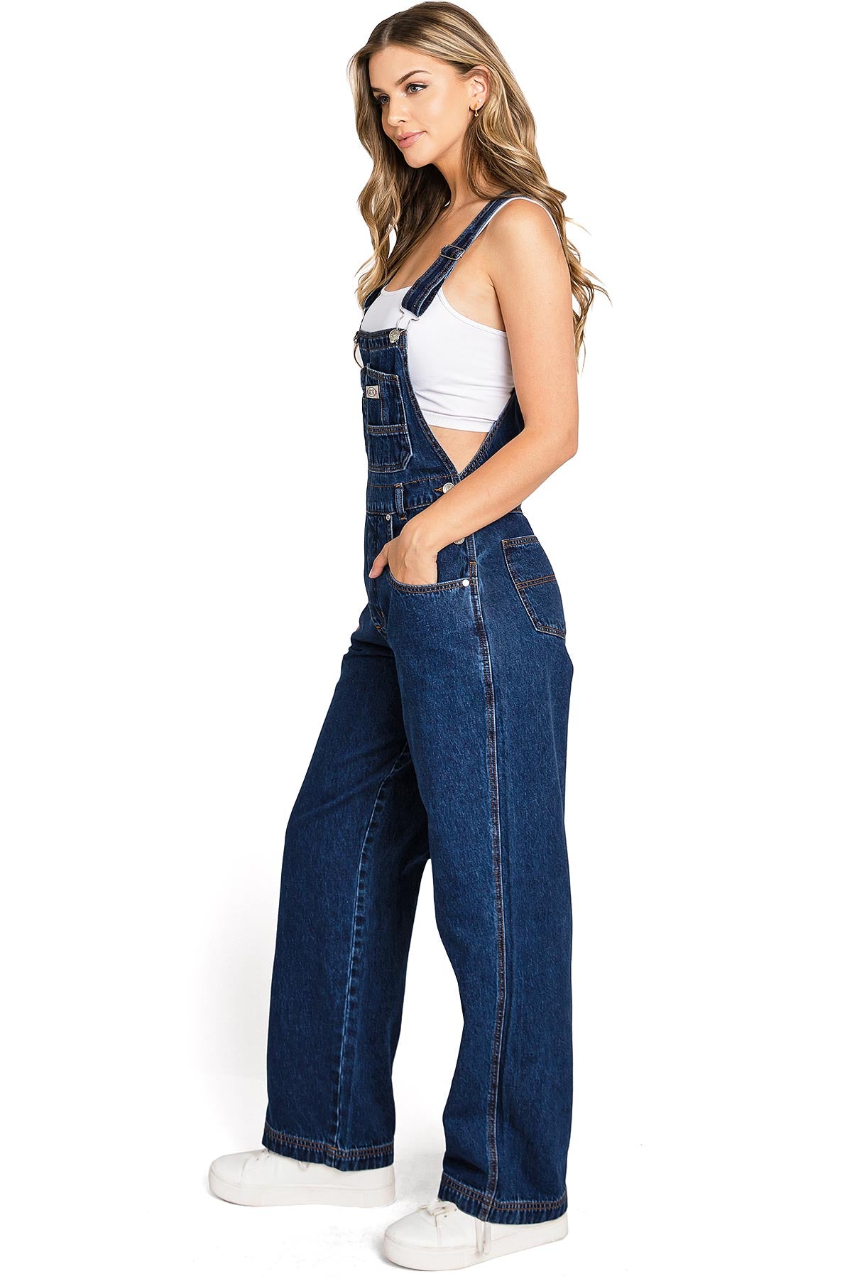 Lana Roux 90s Retro Rigid Denim Overalls - Pink Ice