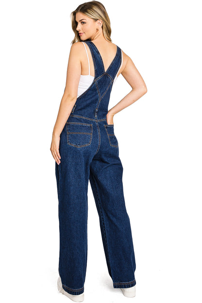 Lana Roux 90s Retro Rigid Denim Overalls - Pink Ice