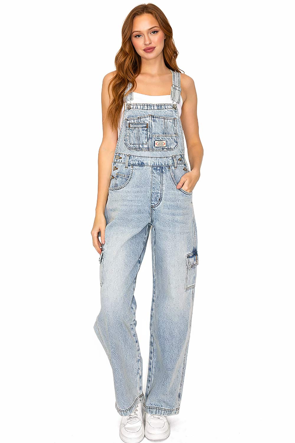 Lana Roux 90s Retro Rigid Denim Cargo Overalls
