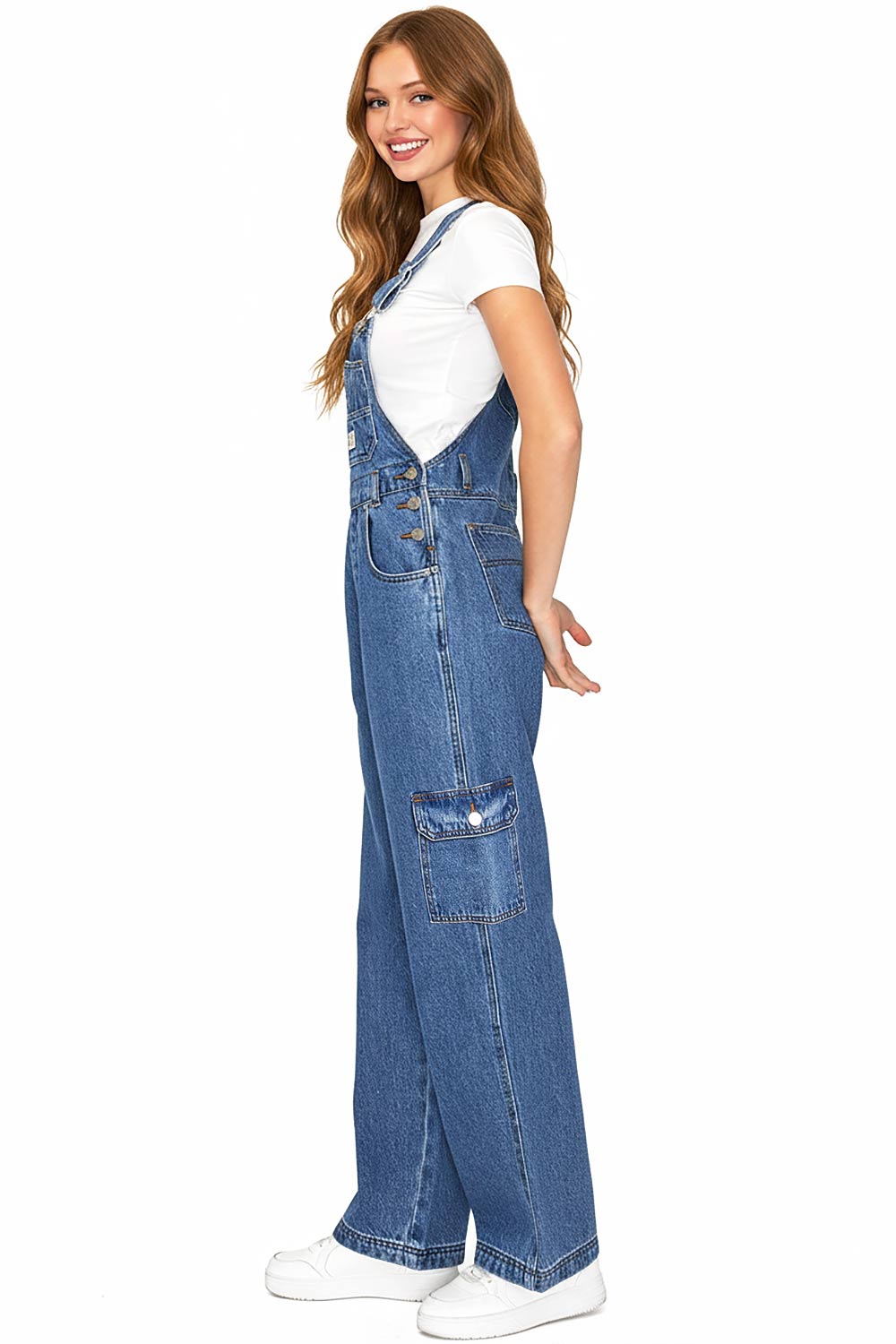 Lana Roux 90s Retro Rigid Denim Cargo Overalls