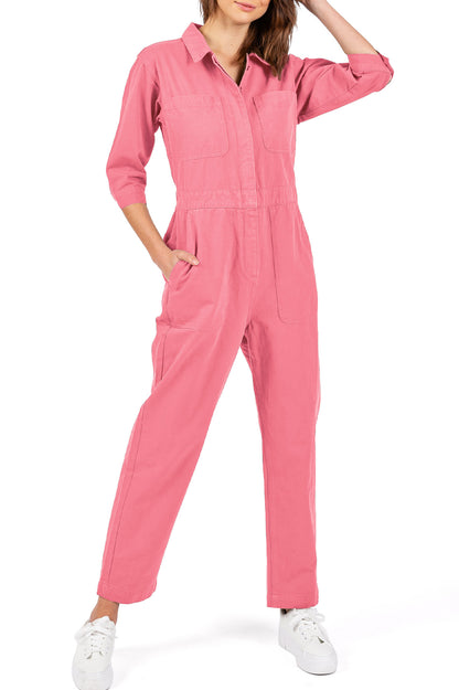 Lana Roux Coverall Aviator Jumpsuit - Pink Ice