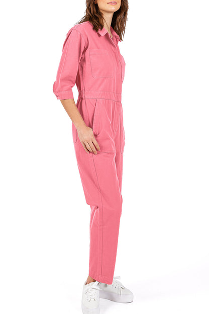 Lana Roux Coverall Aviator Jumpsuit - Pink Ice