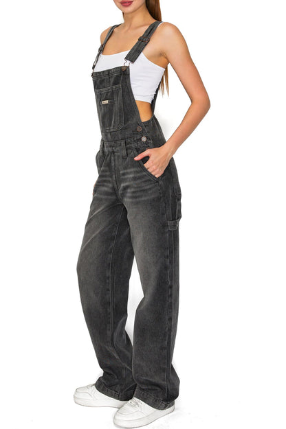Lana Roux Low Rise Straight Leg Denim Overalls