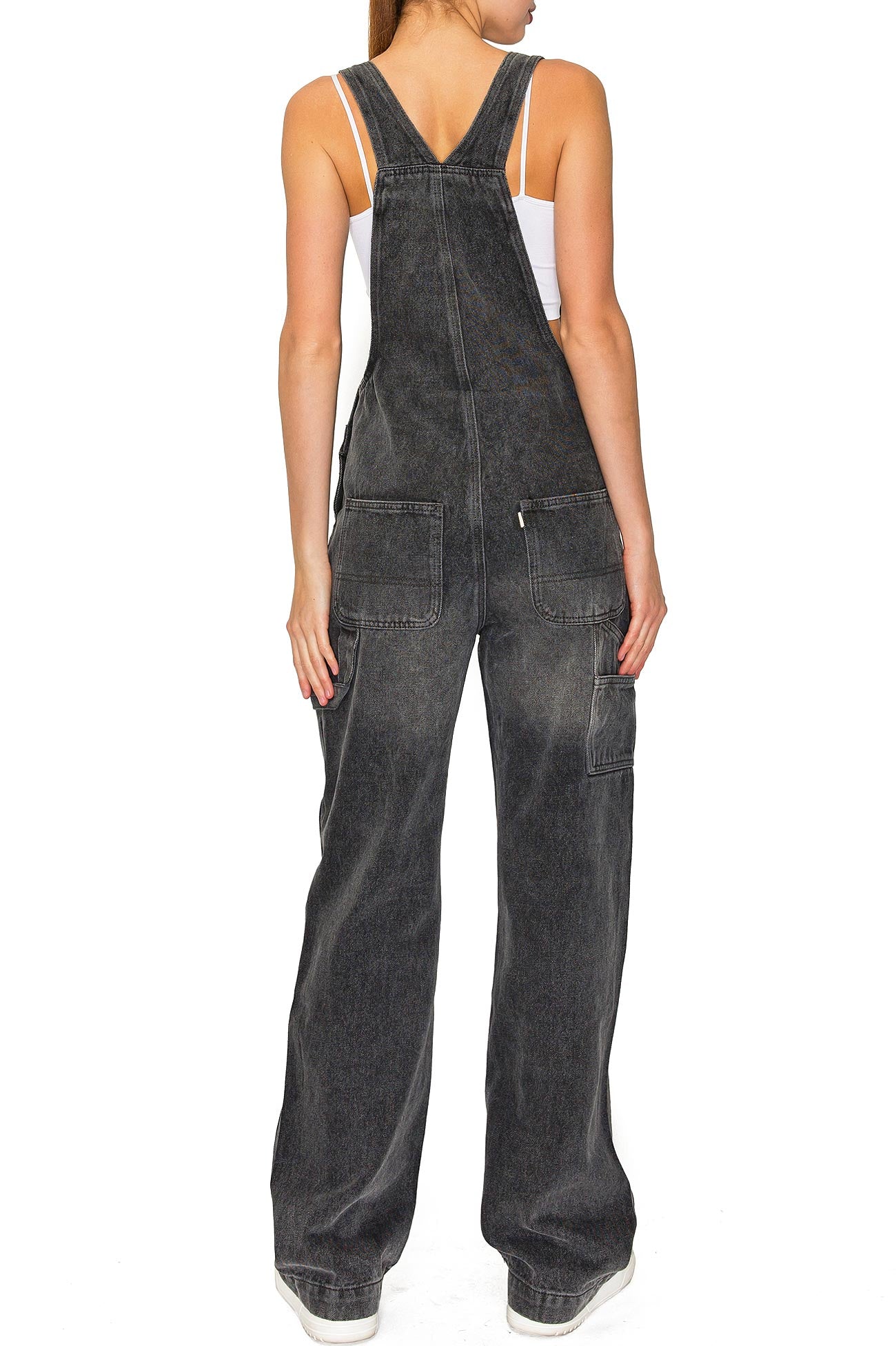 Lana Roux Low Rise Straight Leg Denim Overalls