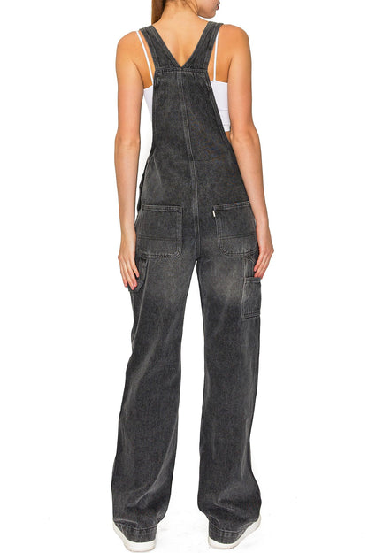 Lana Roux Low Rise Straight Leg Denim Overalls
