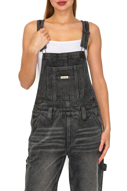 Lana Roux Low Rise Straight Leg Denim Overalls