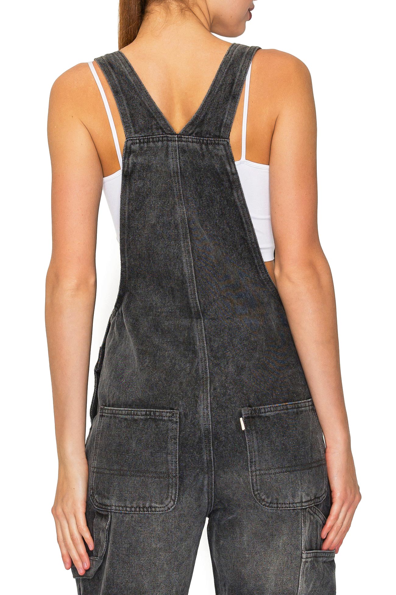 Lana Roux Low Rise Straight Leg Denim Overalls