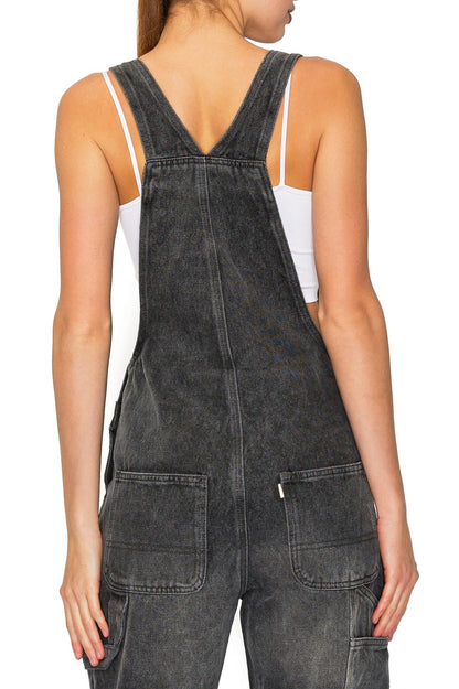 Lana Roux Low Rise Straight Leg Denim Overalls