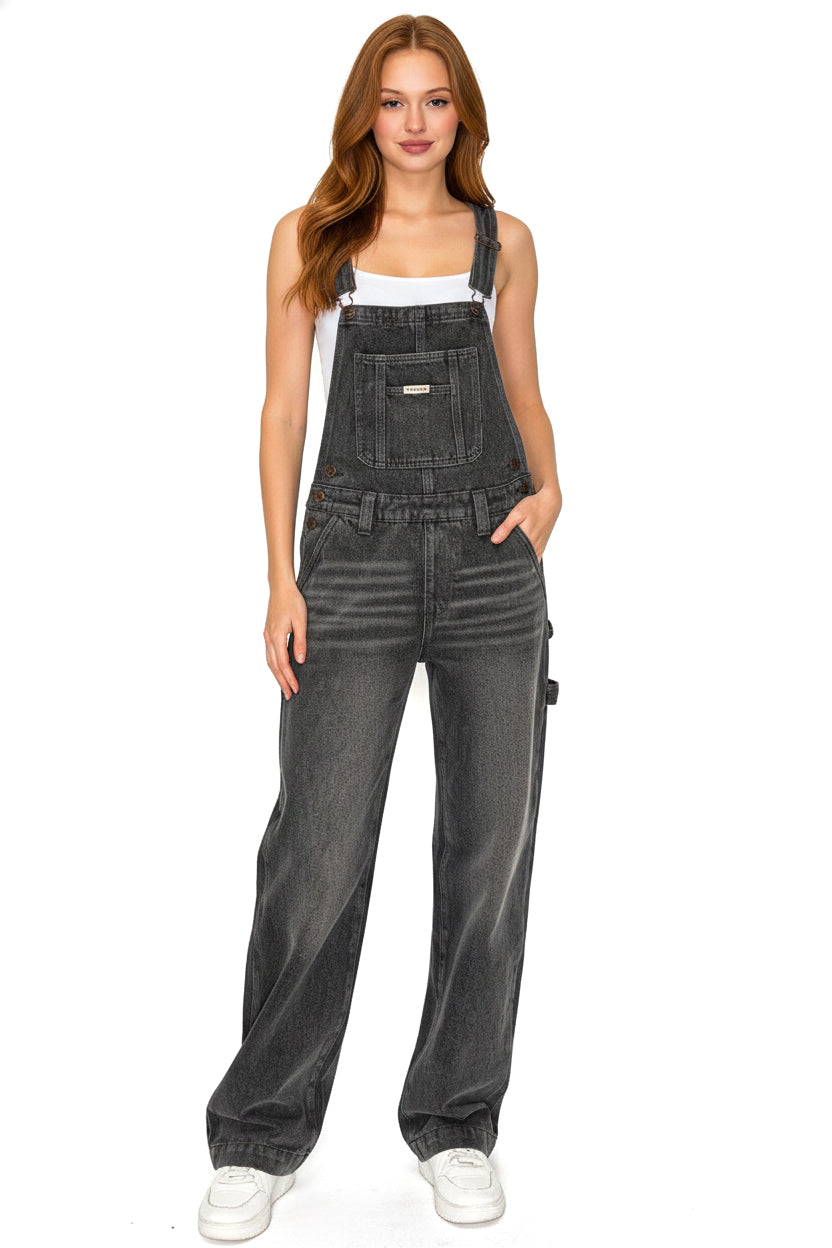 Lana Roux Low Rise Straight Leg Denim Overalls – Pink Ice