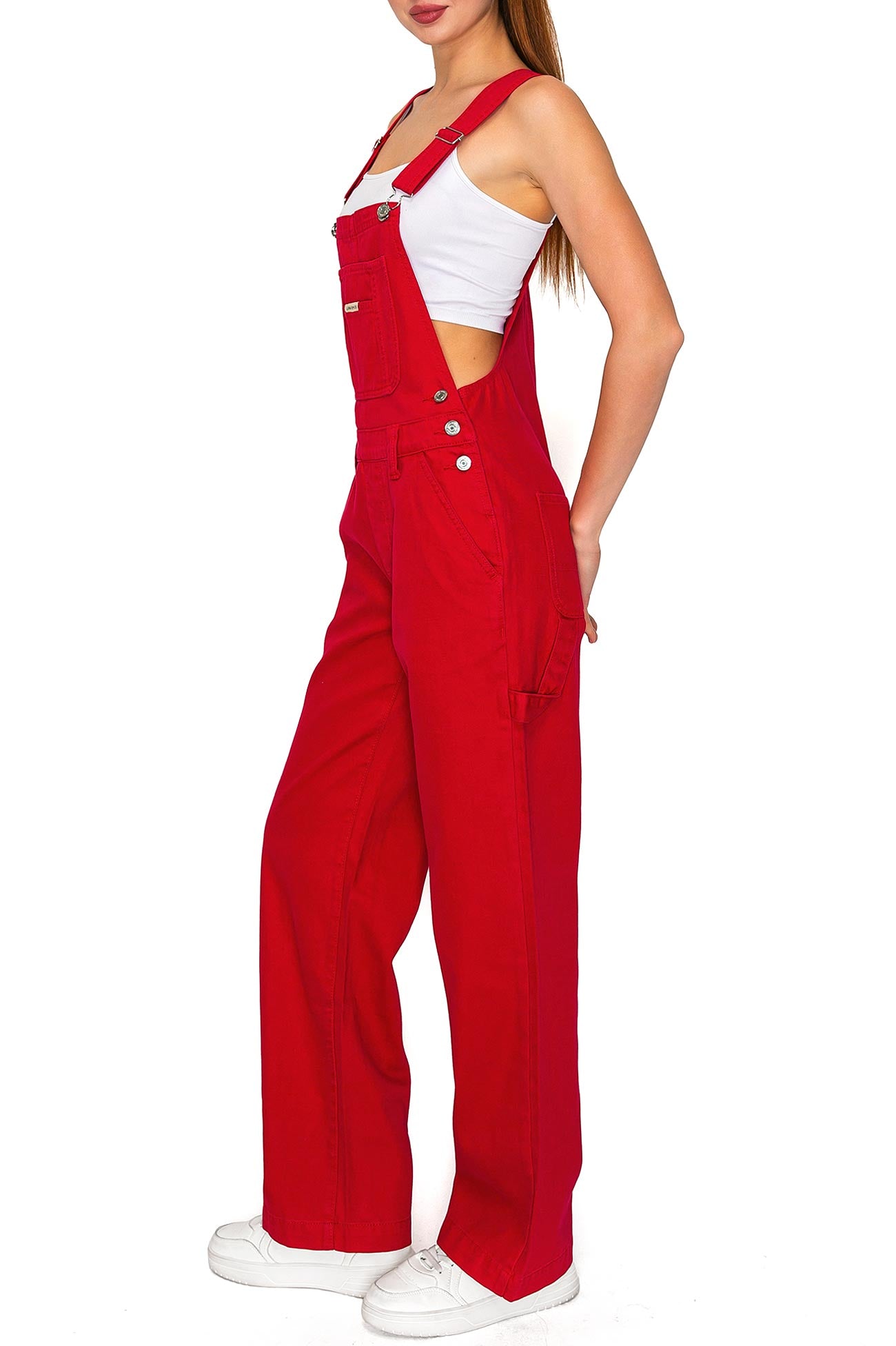 Lana Roux Low Rise Straight Leg Denim Overalls