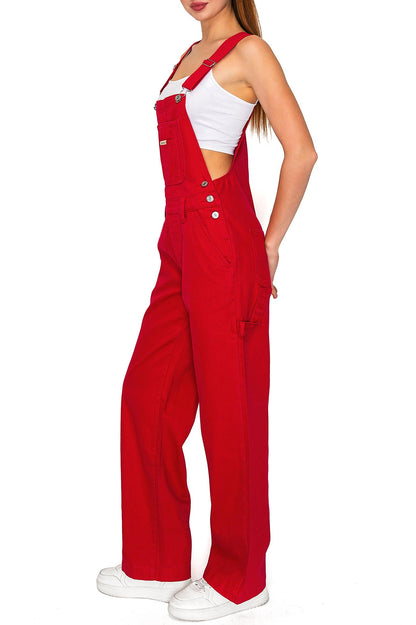 Lana Roux Low Rise Straight Leg Denim Overalls