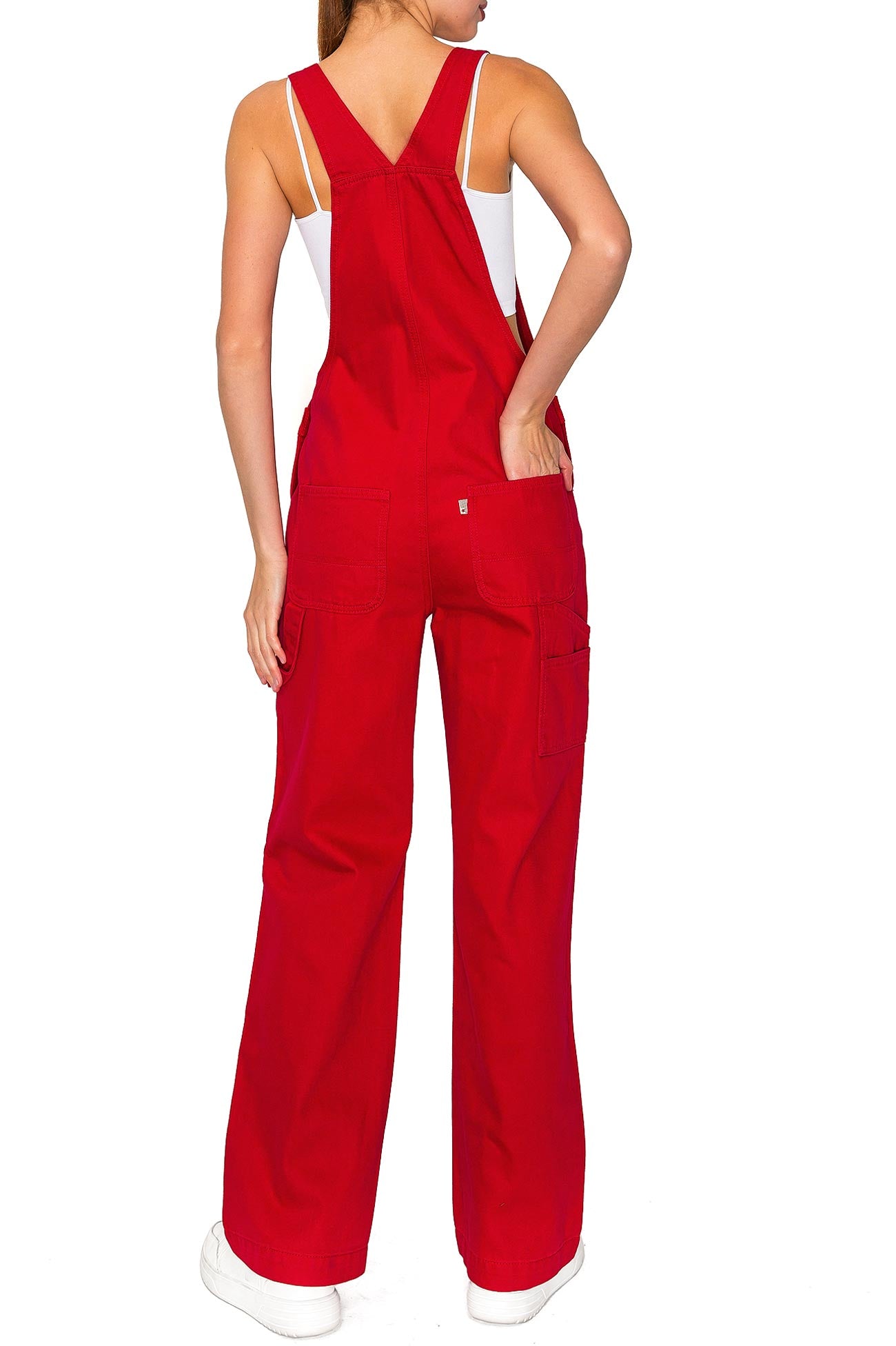 Lana Roux Low Rise Straight Leg Denim Overalls – Pink Ice